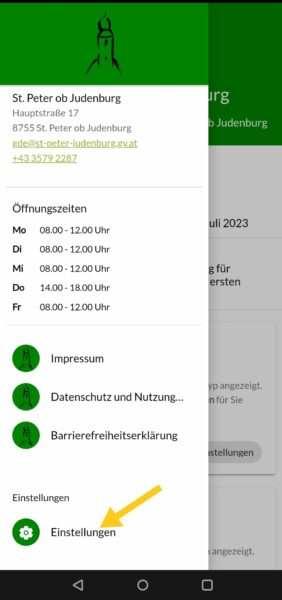 Screenshot St Peter ob Judenburg App Einstellungen