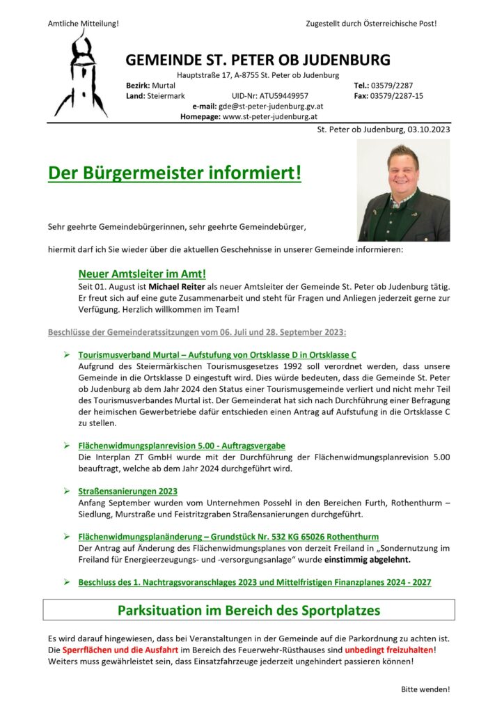 Der Bürgermeister informiert, Bild von Gemeinde St. Peter ob Judenburg