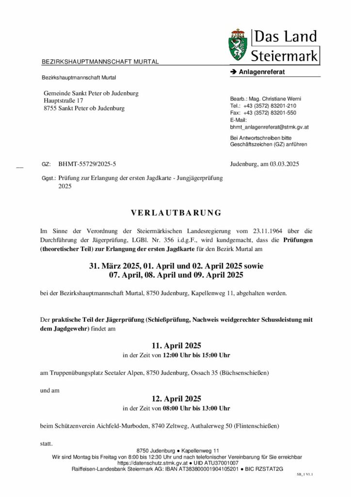 Verlautbarung öffentlich 2025 Gemeinde Sankt Peter ob Judenburg
