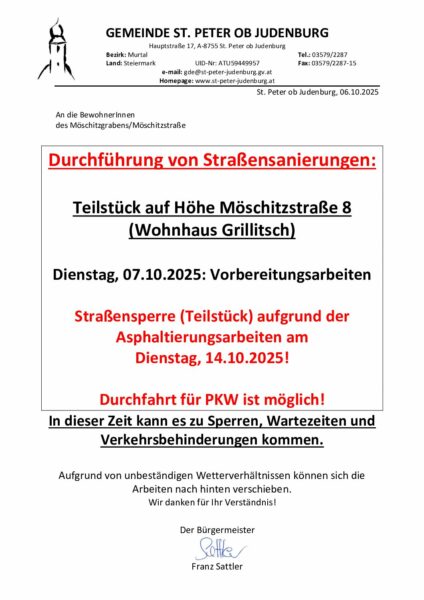 2025 Rundschreiben - Straßensanierungen Möschitzgraben neu