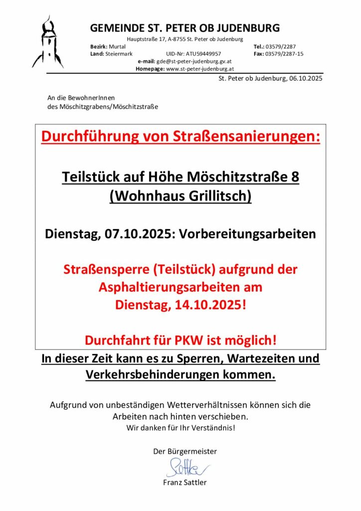 2025 Rundschreiben - Straßensanierungen Möschitzgraben neu