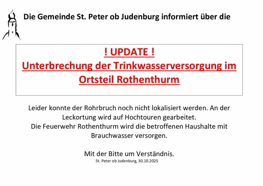 Update - Unterbrechung Trinkwasserversorgung Rothenthurm - Rohrbruch 30.10.2025