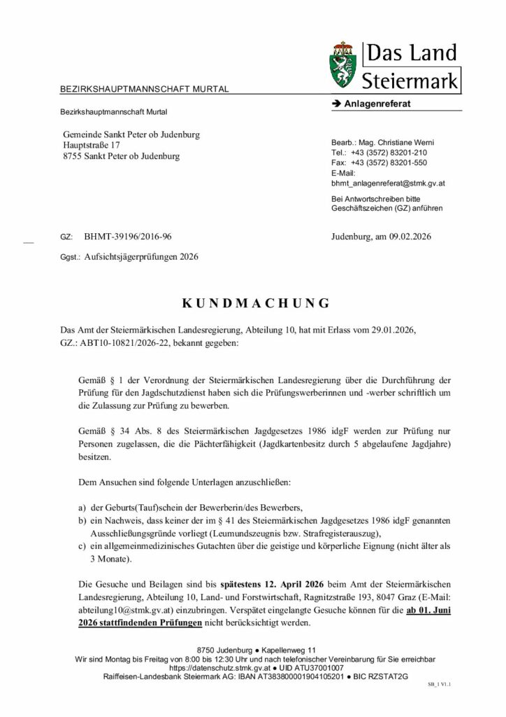 KM Aufsichtsjägerprüfung 2026 Gemeinde Sankt Peter ob Judenburg (1)