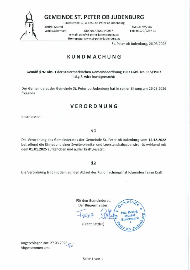 Kundmachung Leerstandsabgabe