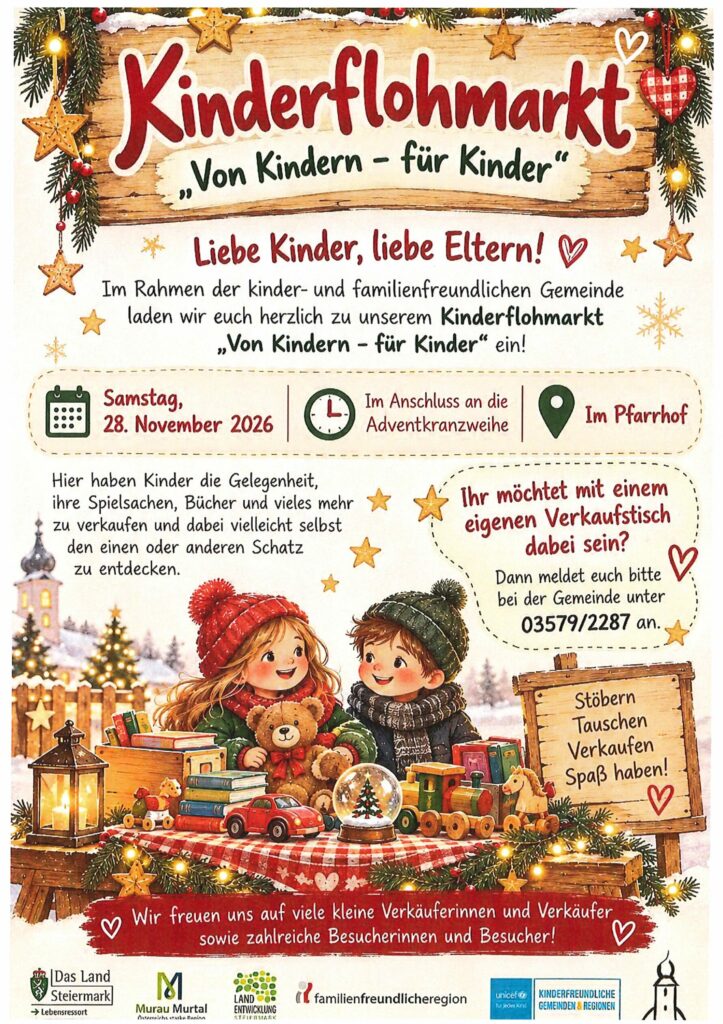 Einladung zum Kinderflohmarkt in St. Peter ob Judenburg Foto Elternverein VS St. Peter